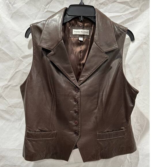 Florine Wachter Brown Leather Vest - Sz - 12 - Picture 1 of 7
